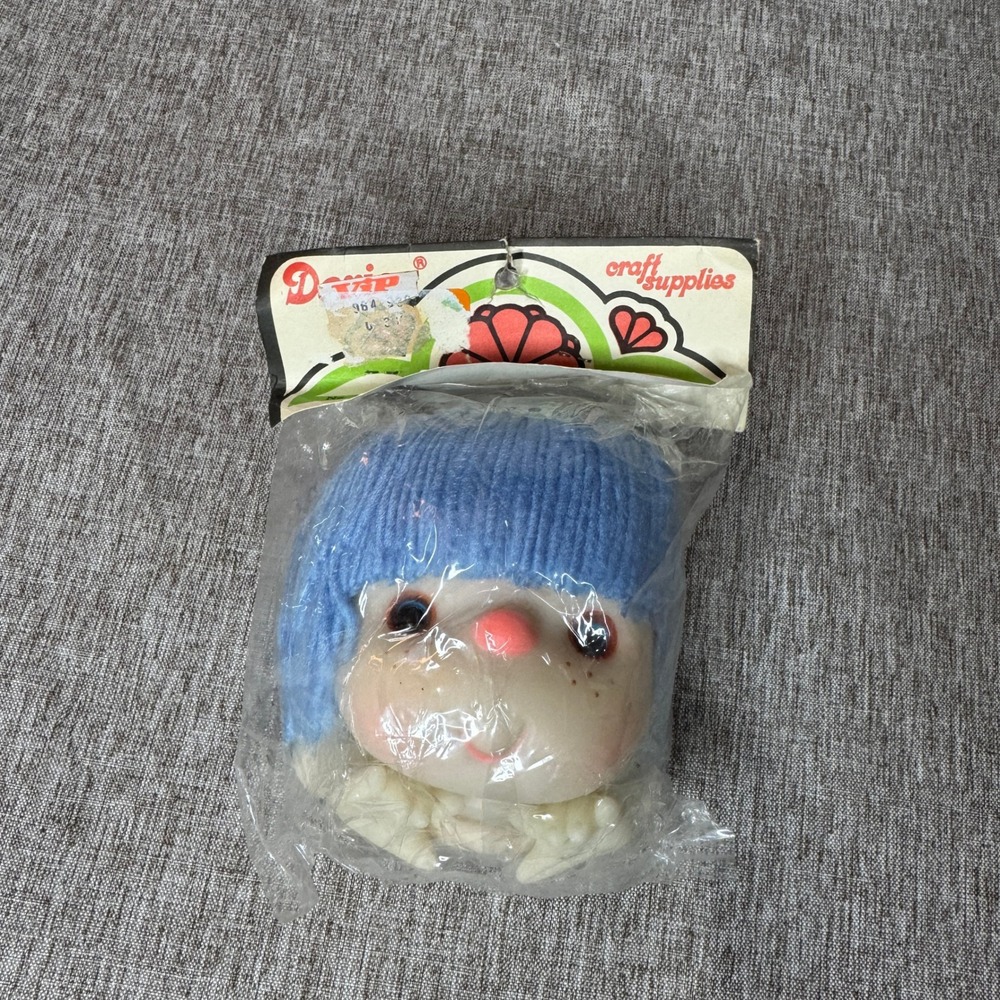 Vintage Darice Large Doll Head with Hands Blue Yarn Hair No 50018 Craft Supplies